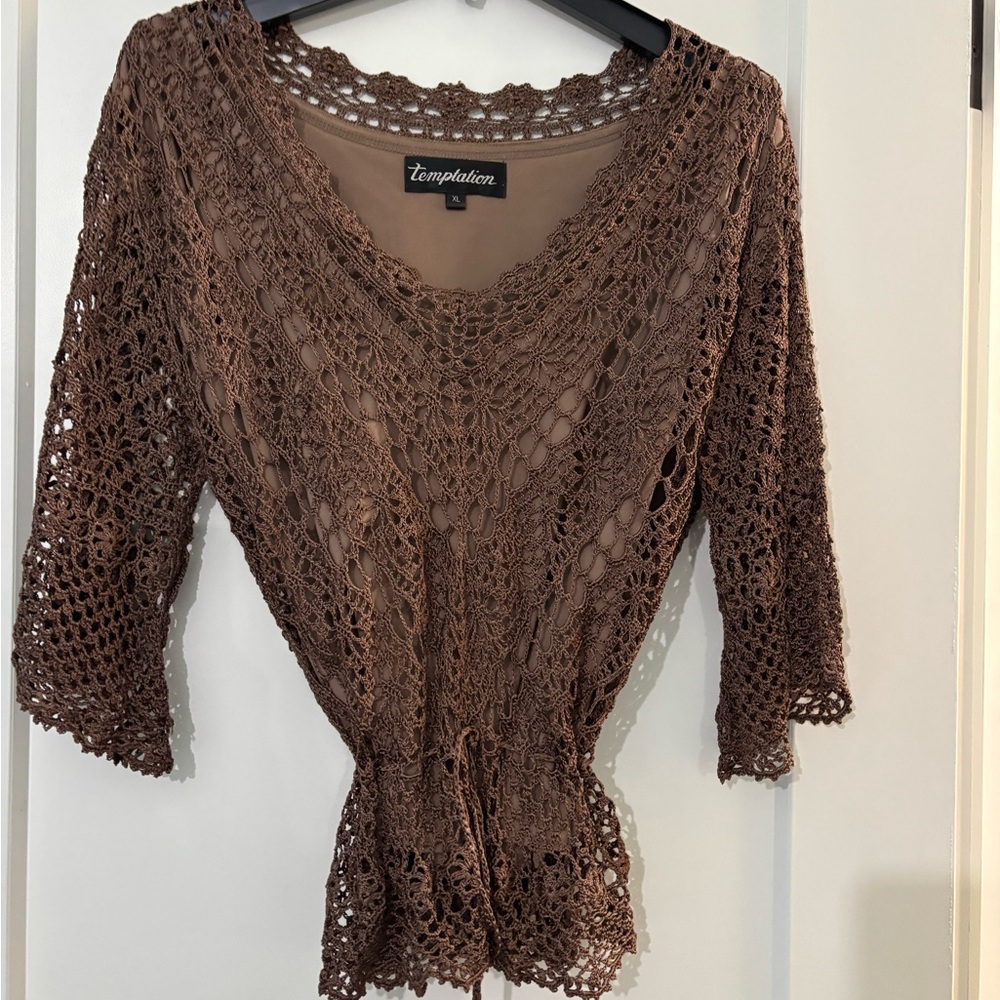 Temptations Brown Crochet Top